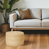 · REDEARTH · Cylindrical Pouf Foot Stool Ottoman - Jute Braided Pouffe Poof Accent Sitting Footrest for Living Room, Bedroom, Nursery, Patio, Lounge & Other Rooms (Natural, 18"x18"x14")