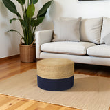 REDEARTH Jute Braided Pouf Ottoman Cylinder Navy Natural