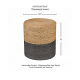 · REDEARTH · Cylindrical Pouf Foot Stool Ottoman - Jute Braided Pouffe Poof Accent Sitting Footrest for Living Room, Bedroom, Nursery, Patio, Lounge - Set of 2 (14.5”x14.5”x16”; Natural Gray)