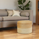 REDEARTH Jute Braided Pouf Ottoman Cylinder Half & Half Natural Ivory