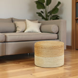 · REDEARTH · Cylindrical Pouf Foot Stool Ottoman - Jute Braided Pouffe Poof Accent Sitting Footrest for Living Room, Bedroom, Nursery, Patio, Lounge & Other Rooms (Natural Ivory , 18"x18"x14")