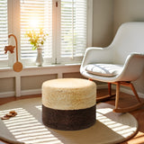 · REDEARTH · Cylindrical Pouf Foot Stool Ottoman - Jute Braided Pouffe Poof Accent Sitting Footrest for Living Room, Bedroom, Nursery, Patio, Lounge (Natural Acorn, 18"x18"x14") Set of 2