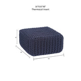 · REDEARTH · Cube Low Pouf Foot Stool Ottoman - Hand Knitted Poof - Cord Boho Pouffe - Home Décor - Stuffed Footrest for Living Room - Nursery - Bedroom - Patio (16"x16"x8") - Navy Blue, Set of 2