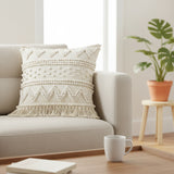 · REDEARTH · Boho Textured Throw Pillow Cushion Covers - Woven Tufted Decorative Farmhouse Cases Set for Couch - Bed - Chair - Dining - Patio - Outdoor - 100% Cotton (18"x18" - Natural) Pack of 2