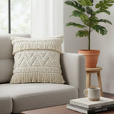 REDEARTH Tufted Boho Throw Pillow Covers Earthy Fringe Natural