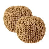 REDEARTH Hand Knitted Cable Pouf Ottoman Circular Mustard