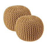 · REDEARTH · Round Pouf Ottoman - Hand Knitted Cable Boho Poof Home Décor Pouffe Circular Footrest for Living Room - Bedroom - Lounge - Nursery - 100% Cotton Poufs (19.5"x19.5"x14") - Mustard, Set of 2