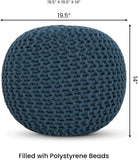 REDEARTH Round Pouf Bean Bag Ottoman -Foot Stool Hand Knitted, Home Decor Pouffe Ready to Use, Cable Boho Poof Beanbag Chair Footrest for Living Room, Bedroom, Nursery, Patio (19.5”x19.5”x14”; Teal)