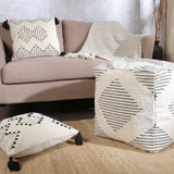 REDEARTH Tufted Cube Pouf Ottoman with Filler Loom Story 3 Natural Black With Filler