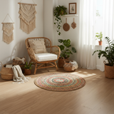 · REDEARTH · Jute Cotton Chindi Area Rug - 3' Round Rug, Handwoven, Non-Shedding, Soft & Durable – Multi Tones for Home Décor in Living Room, Dining Room, Bedroom, Set of 2