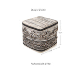 REDEARTH Tufted Cube Pouf Ottoman with Filler Black Jasper With Filler