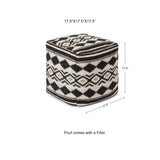 REDEARTH Tufted Cube Pouf Ottoman with Filler Linear Diamond Black With Filler