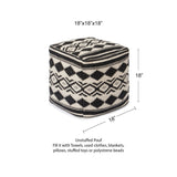 REDEARTH UNSTUFFED Pouf Ottoman Cover Textured Storage Cube Bean Bag Pouffe Footrest for Living Room, Bedroom, Nursery, Kidsroom; 100% Cotton(18"X18"X18", Linear Diamonds Black)