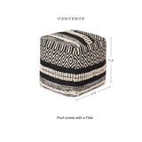 REDEARTH Tufted Cube Pouf Ottoman with Filler Char Delineate Black With Filler