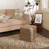 REDEARTH Jute Braided Pouf Ottoman Cube Braided Natural Black