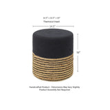 REDEARTH Jute Braided Pouf Ottoman Cylindrical Color Blocked Braided Black Natural