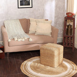 REDEARTH Jute Braided Pouf Ottoman Cube Classic Jute Natural