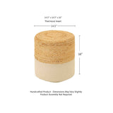 REDEARTH Jute Braided Pouf Ottoman Cylindrical Color Blocked Natural Ivory