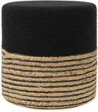 REDEARTH Jute Braided Pouf Ottoman Cylindrical Color Blocked Braided Black Natural