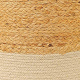 REDEARTH Jute Braided Pouf Ottoman Cylindrical Color Blocked Natural Ivory
