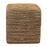 REDEARTH Jute Braided Pouf Ottoman Cube Braided Natural Black