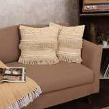 REDEARTH Tufted Boho Throw Pillow Covers Contructed Frill Natural