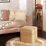 REDEARTH Jute Braided Pouf Ottoman Cube Classic Jute Natural