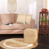 REDEARTH Jute Braided Pouf Ottoman Cube Classic Jute Natural
