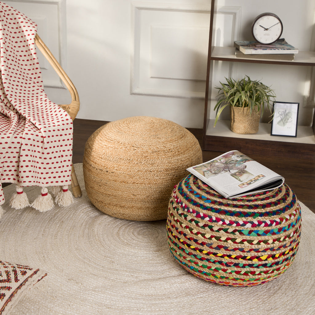 REDEARTH Round Pouf Ottoman Braided Boho Poof Home Decor Pouffe