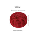 · REDEARTH · Round Pouf Ottoman - Hand Knitted Boho Poof Home Décor Pouffe Circular Footrest for Living Room - Bedroom - Lounge - 100% Cotton (19.5"x19.5"x14") - Red, Set of 2