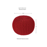 REDEARTH Hand Knitted Cable Pouf Ottoman Red