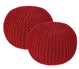 REDEARTH Hand Knitted Cable Pouf Ottoman Circular Red