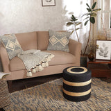 REDEARTH · Cylindrical Pouf Foot Stool Ottoman - Jute Braided Pouffe Poof Accent Sitting Footrest for The Living Room, Bedroom, Nursery, Patio, Lounge & Other Rooms (14.5”x14.5”x16”; Black Natural)
