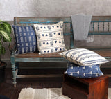 REDEARTH Printed Throw Pillow Cushion Covers-Woven Decorative Farmhouse Cases set for couch, sofa, bed, chair, dining, patio, outdoor, car; 100% Cotton (18x18"; Indigo1) Pack of 4