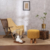 REDEARTH Foot Stool - Handmade Jacquard Wooden 4 Legs Footrest for Living Room, Bedroom, Nursery, kidsroom, Patio, Gym (16"x14"x14"; Mustard) Set of 1
