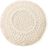REDEARTH Round Pouf Ottoman -Macrame Hand Knitted Poof Pouffe Ottoman Cover Accent Chair Seat Footrest for Living Room, Bedroom, Nursery, kidsroom, Patio, Gym; 100% Cotton (19x19x14; Natural)
