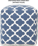UNSTUFFED Pouf Ottoman Cover - REDEARTH Printed Storage Boho Poof Decor Accent Chair Cube Seat Footrest For Living Room,Bedroom,Nursery, Farmhouse, Kidsroom, Patio;100% Cotton (20X20X20; Navy)