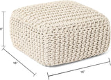 REDEARTH Cube Low Pouf Foot Stool Ottoman -Hand Knitted Poof, Cord Boho Pouffe, Home Dcor Accent Chair, Stuffed Footrest for Living Room, Bedroom, Nursery, Covered Patio 16x16x8; Ivory