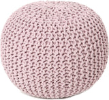 REDEARTH Round Pouf Ottoman -Hand Knitted Cable Boho Poof Home Décor Pouffe Accent Chair Circular Seat Footrest for Living Room, Bedroom, Nursery, Kidsroom, Lounge; 100% Cotton (19x19x14; Beige)