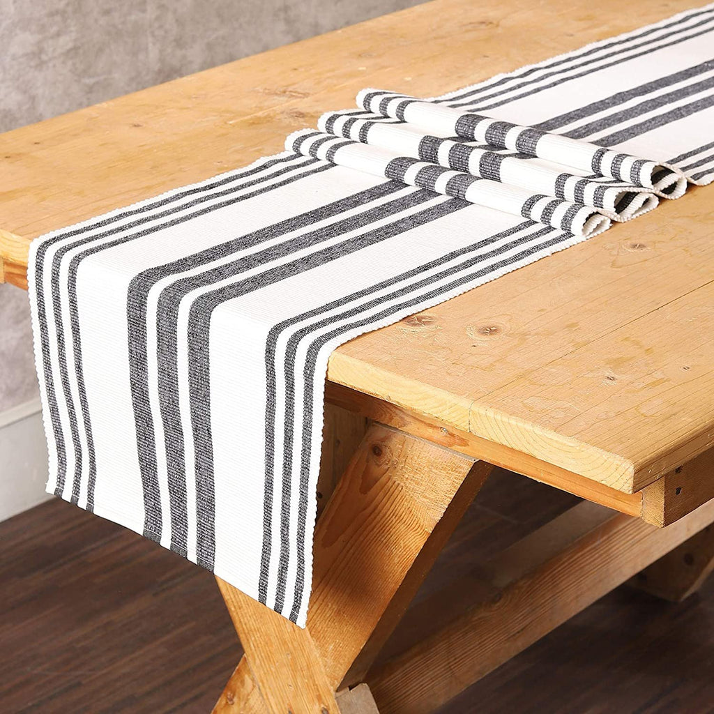 REDEARTH Table Runner-Ribbed Table Runner Woven Table Linen for Square, Round, Rectangle Dining Table, Coffee Table, Console, Dresser; 100% Cotton (14x72"; Black)