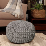 REDEARTH Round Boho Pouf Ottoman -Cable Knitted Cord Boho Pouffe, Stuffed Poof Accent Beanbag Chair Footrest for Living Room, Bedroom, Nursery, Covered Patio, Study Nook (19"x19" x14",Gray)