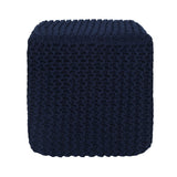 REDEARTH Square Hand Knitted Pouf -Foot Stool Ottoman Coffee Table, Cotton Cord Boho Pouffe, Poof Accent Footrest for Living Room, Bedroom, Nursery, Library, Nursery (16”x16”x16”; Navy Blue)