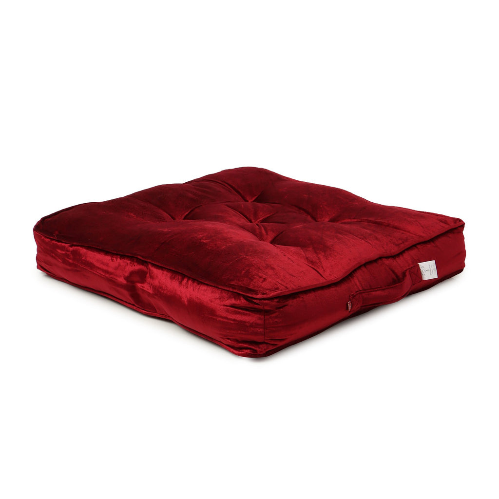 REDEARTH Velvet Floor Pillows-Premium Rayon Cotton Velvet washable plush extra soft square seat cushion with handle for dining, patio, office, outdoor, hardwood floor (22x22x4"; Wine Red) Single Pack