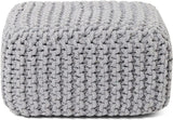REDEARTH Cube Low Pouf Foot Stool Ottoman -Hand Knitted Poof, Cord Boho Pouffe, Home Décor Accent Chair, Stuffed Footrest for Living Room, Bedroom, Nursery, Covered Patio (16”x16”x8”; Light Gray)