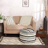 UNSTUFFED Pouf Ottoman Cover - REDEARTH Textured Storage Cube Bean Bag Poof Pouffe Accent Chair Seat Footrest For Living Room, Bedroom, Nursery, Kidsroom; 100% Cotton (18"X18"X18"; Black Natural)