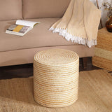 REDEARTH Cylindrical Pouf Foot Stool Ottoman -Jute Braided Pouffe Poof Accent Chair Footrest for The Living Room, Bedroom, Nursery, Patio, Lounge & Other Rooms in The Home (16”x16”x16”; Natural Ivory)