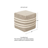 UNSTUFFED Pouf Ottoman Cover -REDEARTH Boho Textured Storage Square Poof, Pouffe Extra Seat Space Saver for Living Room, Bedroom, Nursery, Kidsroom, Patio; 100% Cotton (20x20x20; Taupe)