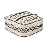 UNSTUFFED Pouf Ottoman Cover - REDEARTH Textured Storage Cube Bean Bag Poof Pouffe Seat Footrest For Living Room, Bedroom, Nursery, Kidsroom, Patio; 100% Cotton (20"X20"X8"; Black Natural)
