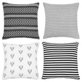 REDEARTH Printed Throw Pillow Cushion Covers-Woven Decorative Farmhouse Cases set for couch, sofa, bed, farmhouse, chair, dining, patio, outdoor, car; 100% Cotton (18x18"; Black) Pack of 4