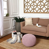 REDEARTH Round Pouf Ottoman -Hand Knitted Cable Boho Poof Home Décor Pouffe Accent Chair Circular Seat Footrest for Living Room, Bedroom, Nursery, Kidsroom, Lounge; 100% Cotton (19.5"x19.5"x14"; Pale Pink)